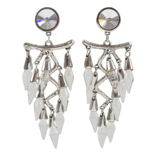 Faceted Crystal Drops Chandelier Silver Plate Clip Earrings For Sale