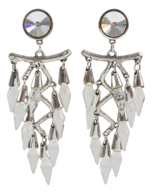 Faceted Crystal Drops Chandelier Silver Plate Clip Earrings