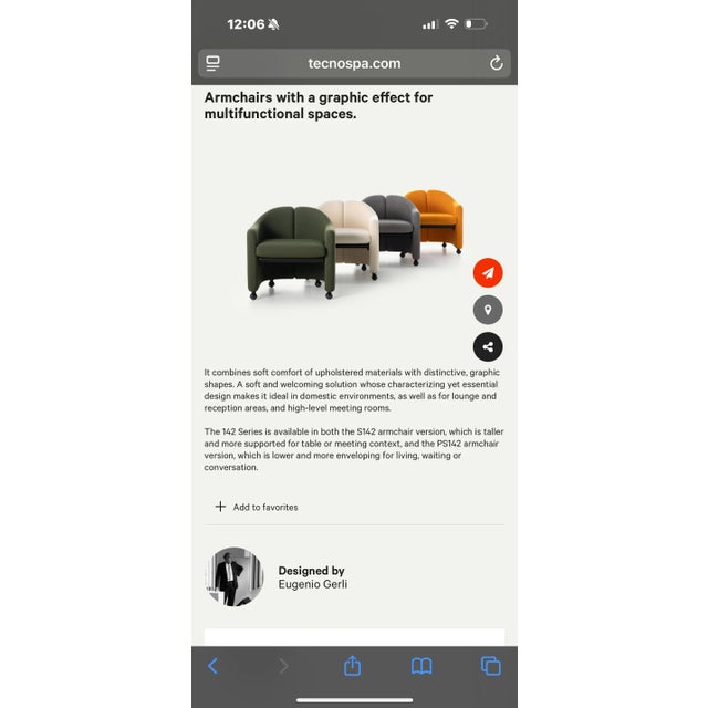 Mid-Century Modern Pair of Tecno Club Chairs by Eugenio Gerli on Castors Mid Century Modern For Sale - Image 3 of 3