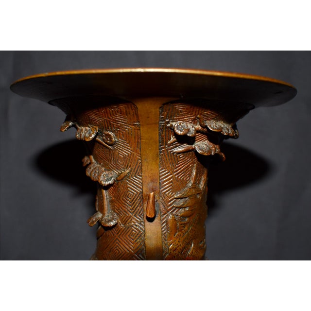 Antique Japanese Bronze Vase With Figural and Landsape Motif For Sale - Image 12 of 14