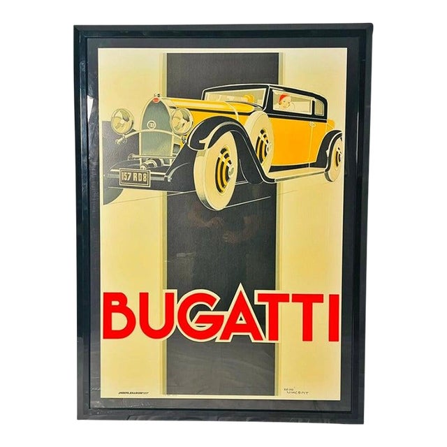 1950s Bugatti Type 46 Art Deco Lithograph Poster by René Vincent Framed For Sale