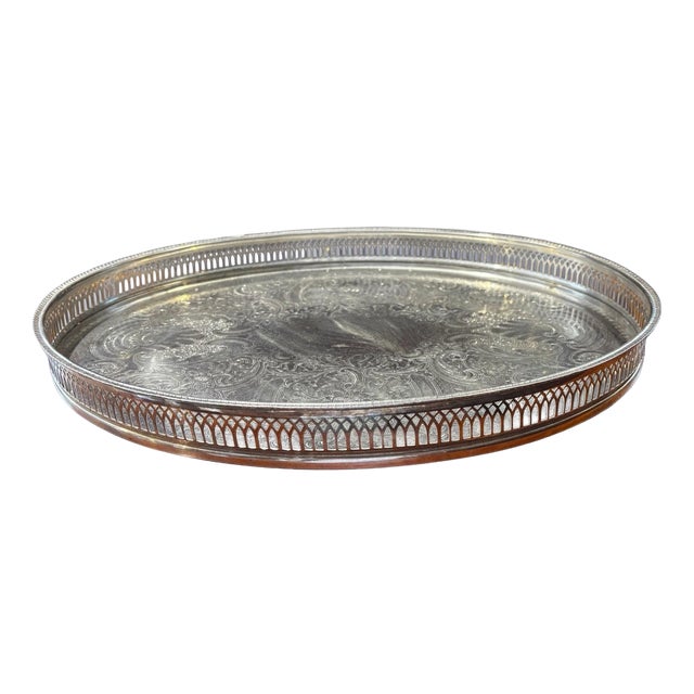 Silver Plate Gallery Tray on Bun Feet For Sale