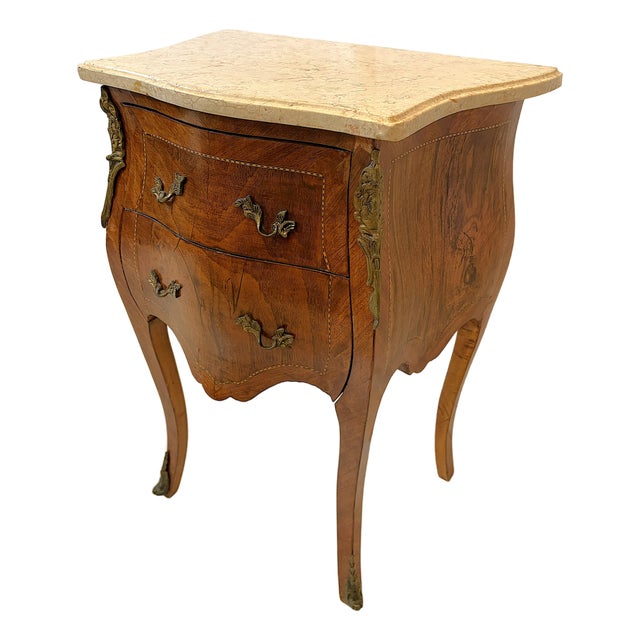 Vintage French Louis XVI Style Bombay Chest With Marble Top For Sale