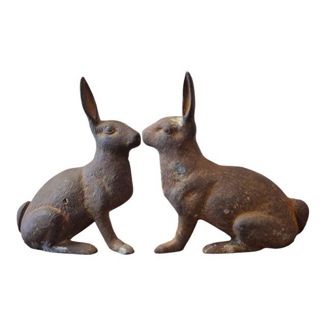 1930s Large Cast Iron Bunny, A Pair For Sale