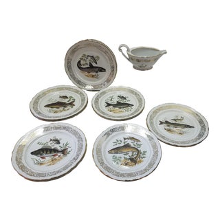 1950s French Hand Painted Porcelain Dinnerware - Set of 13 For Sale