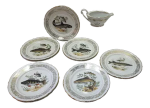 1950s French Hand Painted Porcelain Dinnerware - Set of 13