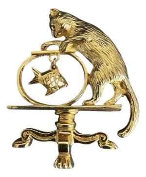 Vintage Cat & Gold Fish Bowl Brooch Gold Tone Pin Kitty Kitten Retro