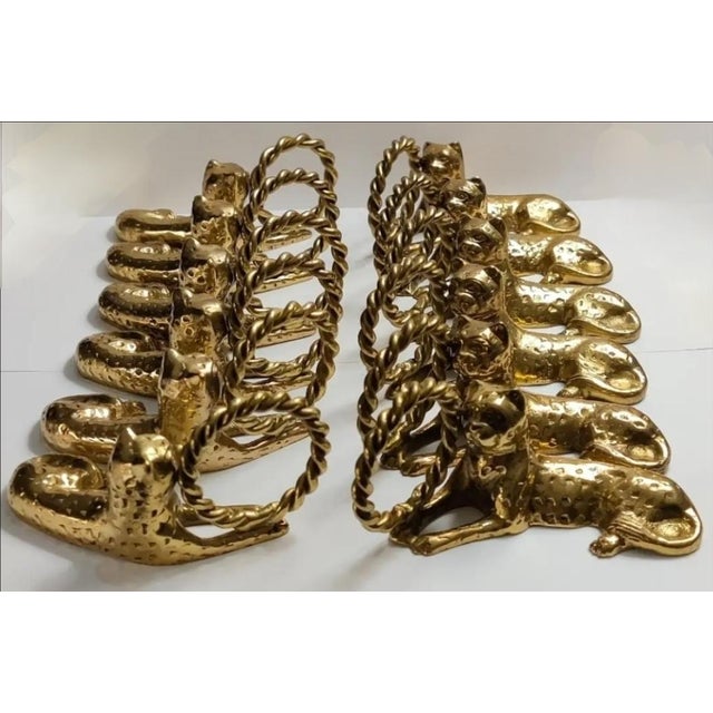 Metal Vintage Ornate Brass Reclining Jaguar Dinner Napkin Holders ~ Set of 12 For Sale - Image 7 of 8