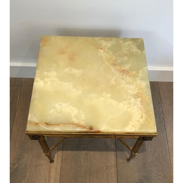 1940s Pair of Neoclassical Style Square Brass Side Tables with Onyx Top For Sale - Image 9 of 12
