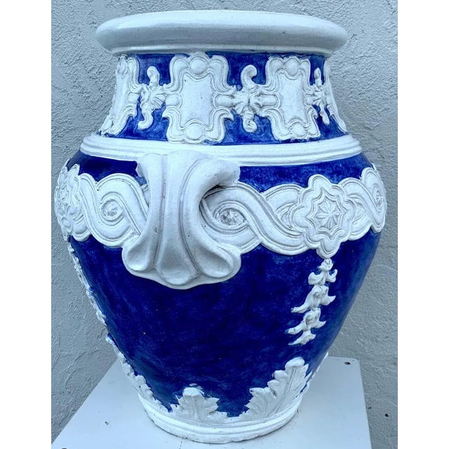 Blue Late 20th Century Italian Blue and White Della Robbia Style Jardiniere, Provenance, Celine Dion For Sale - Image 8 of 11