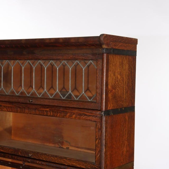 1920s Globe Wernicke Five Stack Barrister Bookcase With Leaded Glass C1920 For Sale - Image 5 of 11