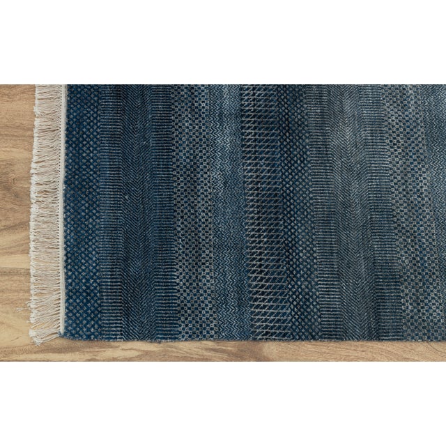 Wood 8' x 10' Savannah Hand Knotted Modern Blue Wool & Silk Rug For Sale - Image 7 of 18