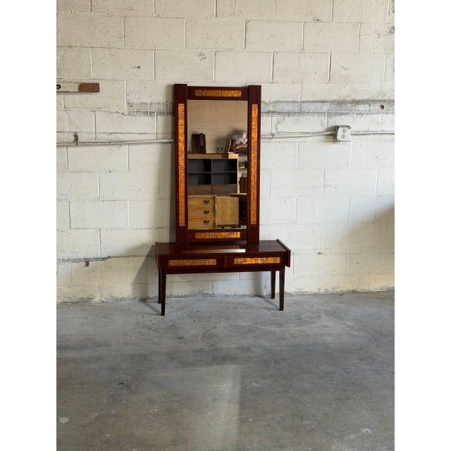 Mid 20th Century Vintage Danish Modern Rosewood Entryway Set With Mirror in Style of Pedersen & Hansen For Sale - Image 5 of 10