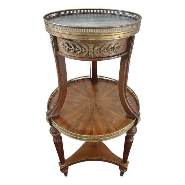 French Louis XVI Style Marble Top Bouillotte Table For Sale