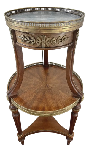 French Louis XVI Style Marble Top Bouillotte Table
