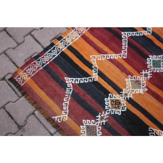 1960s 1960s Tribal Orange Striped Wool Handmade Kilim Rug For Sale - Image 5 of 13