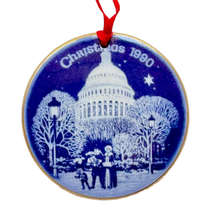 Vintage Bing & Grøndahl Ornament "The Capitol" From the Limited Edition "Christmas in America" 1990, -, Blue and White Porcelain