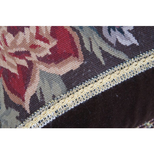 Mid 20th Century Mid 20th Century Down Filled Floral Embroidered Brown Velvet Tassel Lumbar Throw Pillow For Sale - Image 5 of 9