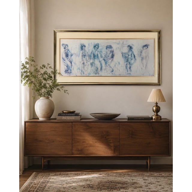 Vintage Framed Figurative Artwork Elegant vintage framed artwork featuring six ethereal female figures rendered in soft...