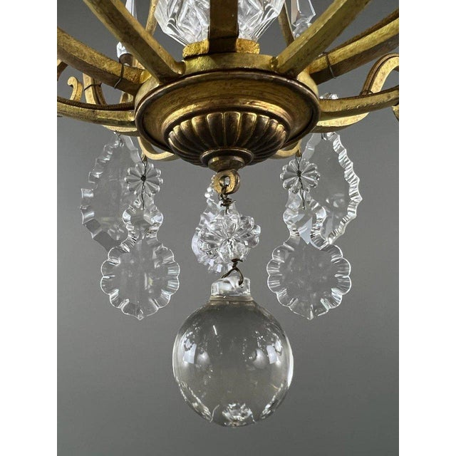 Metal 20th Century Brass and Crystal Chandelier For Sale - Image 7 of 8