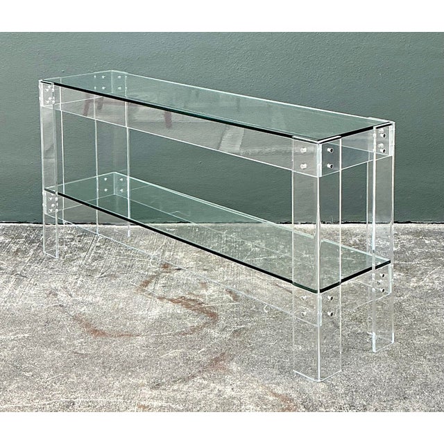 Late 20th Century Vintage Lucite and Chrome Console Table For Sale - Image 5 of 12