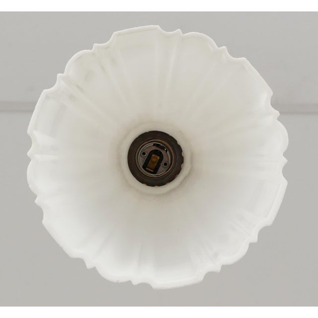 Early 20th Century Early 20th Century Traditional White Milk Glass Brass Pole Pendant Light - Restored For Sale - Image 5 of 6