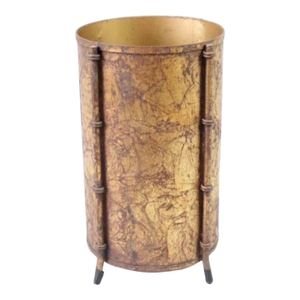 1960s Hollywood Regency Gilt Faux Bamboo Wastebasket or Trash Can