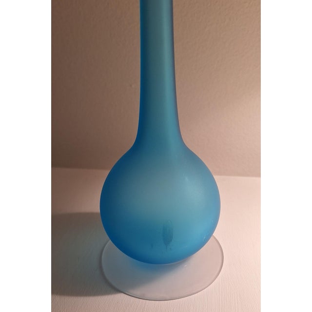 Carlo Moretti 1960s Carlo Moretti for Rosenthal-Netter Murano 10" Sky Blue Frosted Satin Glass Vase For Sale - Image 4 of 5