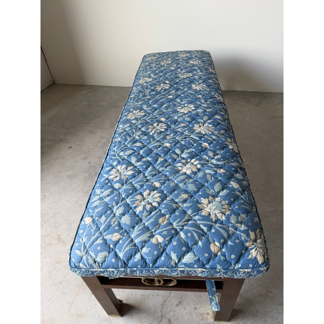 1970s Hollywood Regency Michael Taylor for Baker Far East Collection Walnut Bench / Coffee Table With Brass Accents For Sale - Image 5 of 13