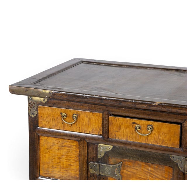 Shabby Chic Korean Elmwood Bandaji-Style Cabinet 1935 Brass Hardware – Feinstein Estate Provenance For Sale - Image 3 of 6