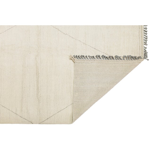 Contemporary Ivory Modern Minimalist Beni Ourain Style Hand-Knotted Wool Rug 12x15 For Sale - Image 3 of 10