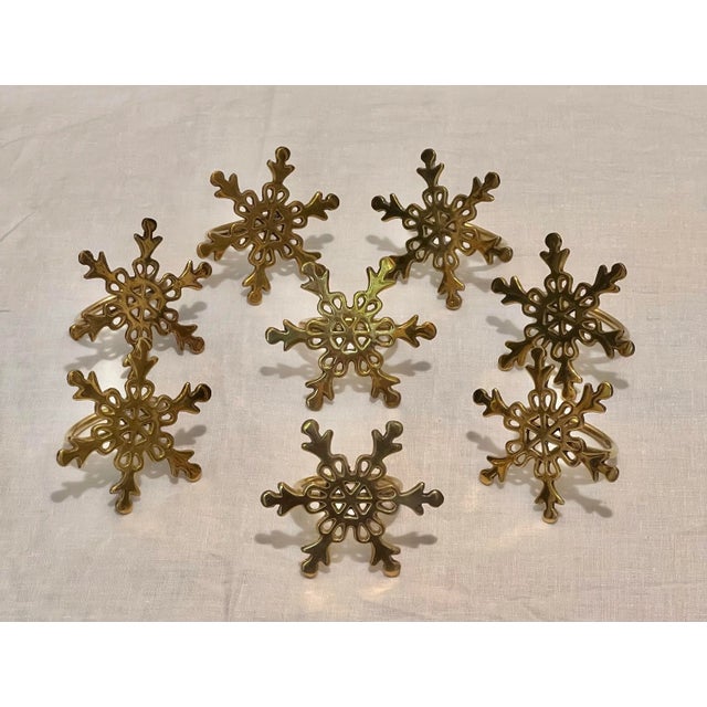 Late 20th Century Vintage Holiday Brass Snowflake Napkin Rings - Set of 8 For Sale - Image 5 of 5