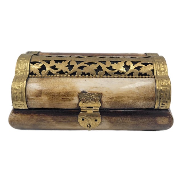 Vintage Indian Camel Bone & Brass "Ship of the Desert" Trinket Box For Sale