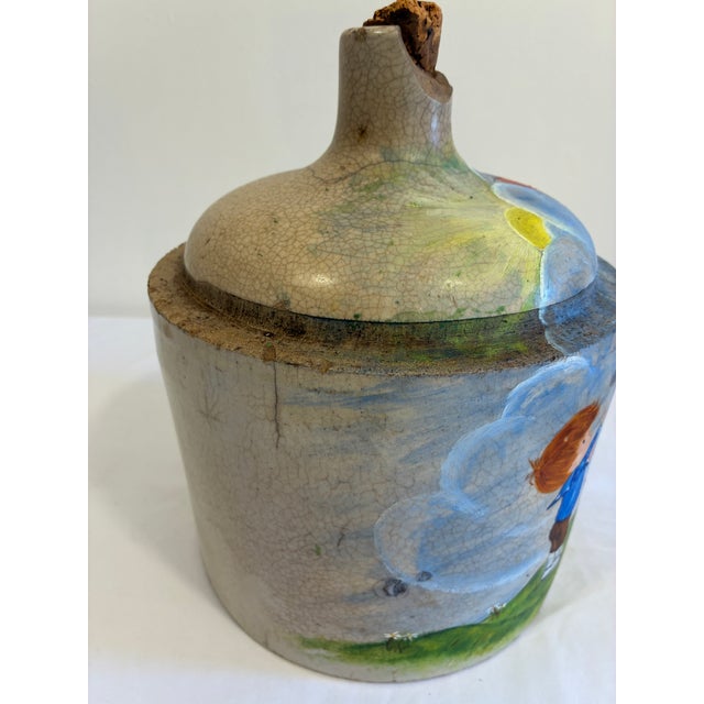 Farmhouse Vintage Hand-Painted Folk Art Stoneware Jug With Children Flying Kites For Sale - Image 3 of 9