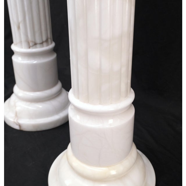 White Pair of Italian White Turned Marble Pedestals Columns Stands Mint For Sale - Image 8 of 11