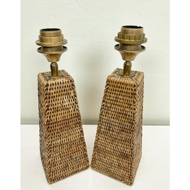 Vintage Woven Rattan Table Lamps, 1970s, Set of 2 For Sale - Image 4 of 16