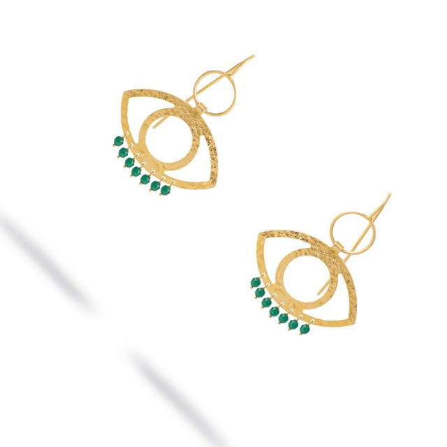 Cleopatra’s Eye Green Jade Gold Earrings, a Pair For Sale In Miami - Image 6 of 8