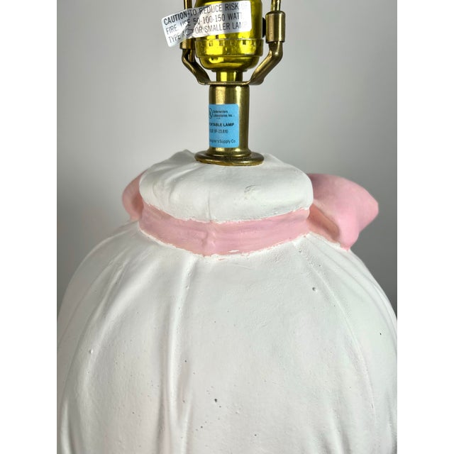 Sculpture Materials 80s Post Modern Draped Cloth Pink Bow Ribbon Coquette Plaster Table Lamp With Brass Fittings For Sale - Image 7 of 12