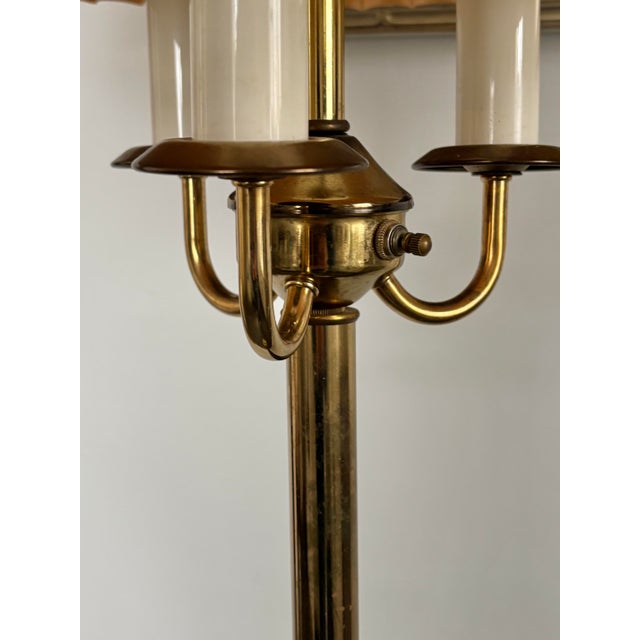 Frederick Cooper Late 20th Century American 4-Light Brass Floor Lamp on Round Base With Shade For Sale - Image 4 of 6