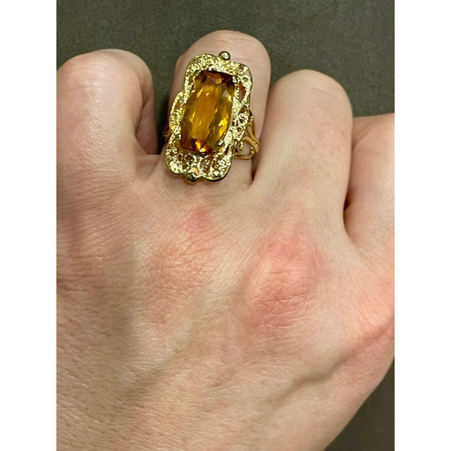 6 Carat Natural Long Cushion Shape Citrine Cocktail Ring in 14 Karat Yellow Gold For Sale - Image 12 of 18