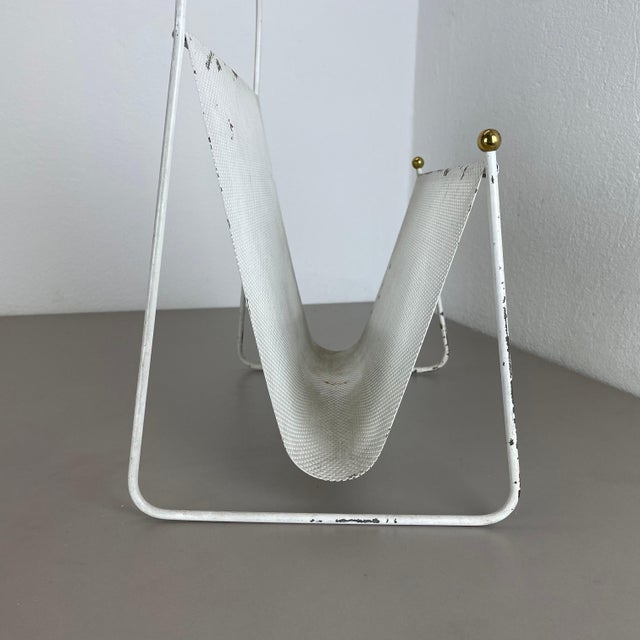 White Metal Hole Pattern Magazine Holder in the style of Carl Auböck, France, 1950s For Sale - Image 16 of 18
