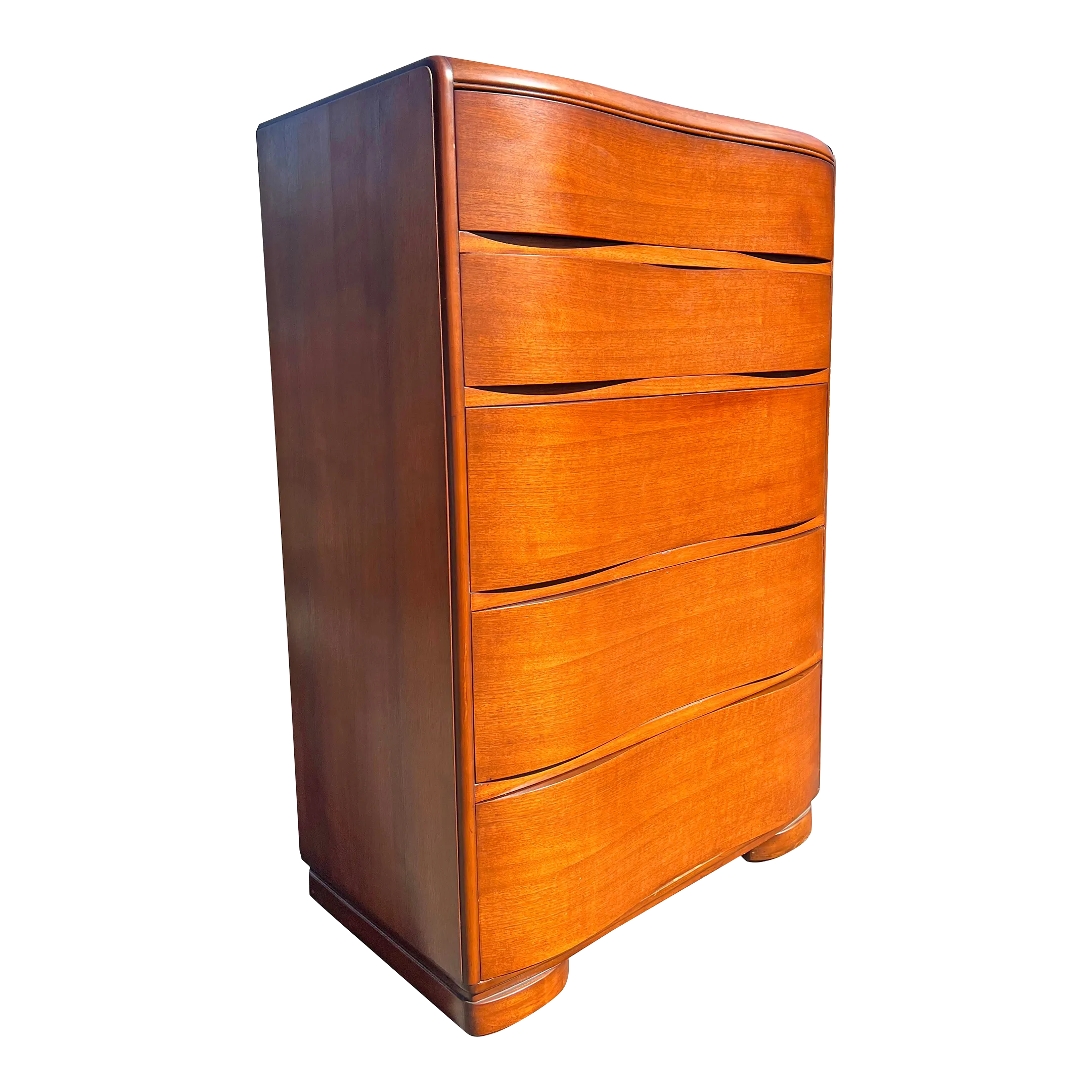 1930s Antique Deco Style Curved Wavefront Tall Dresser Chest