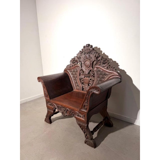 Wood Antique Hand-Carved Colonial Armchair For Sale - Image 7 of 7