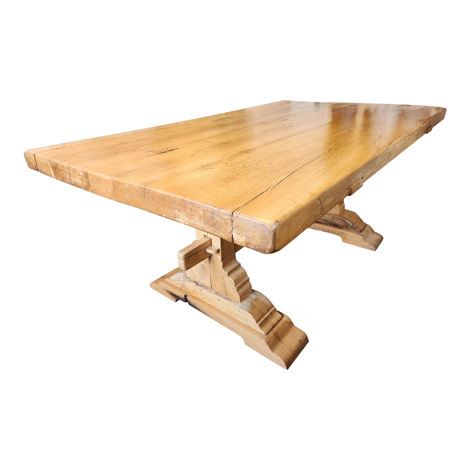 19th Century Antique French Reclaimed Barn Wood Trestle Table | Chairish