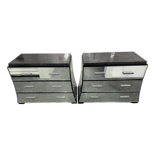 Pair of Randall Tysinger for Ej Victor Three Drawer Mirrored Chest Nightstands For Sale