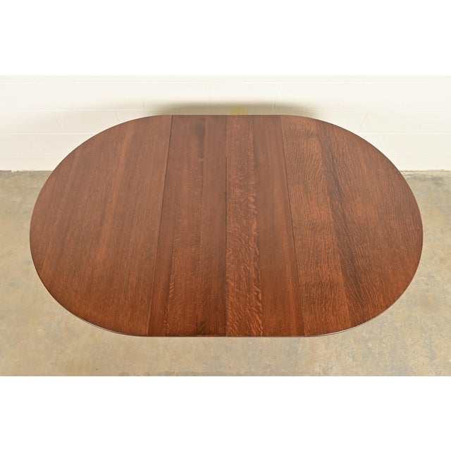 Stickley Brothers Antique Mission Oak Arts & Crafts Pedestal Extension Dining Table, Newly Refinished For Sale - Image 9 of 15