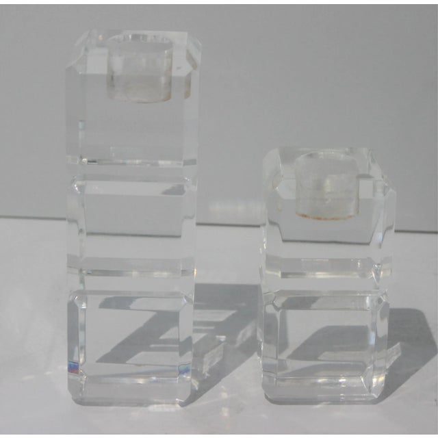Transparent Lucite Stacked Cube Candlesticks- Set of 2 For Sale - Image 8 of 11