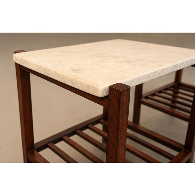 Brazilian Modern Pair of Side Tables in Rosewood & Marble, Brazil, 1960s For Sale - Image 11 of 18