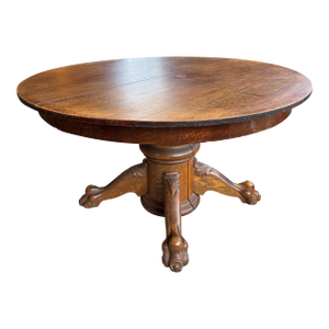 Antique Oak Pedestal Table With Clawfeet
