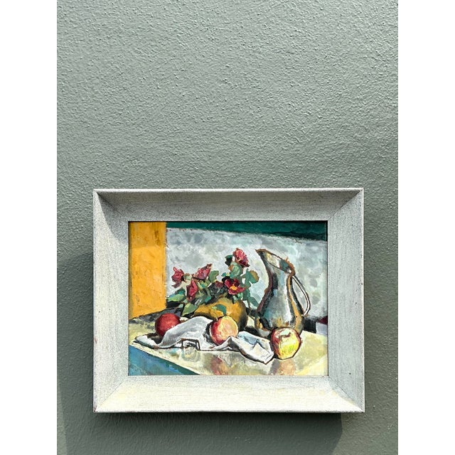 This charming original still life oil painting beautifully captures a classic domestic scene with an impressionist touch....
